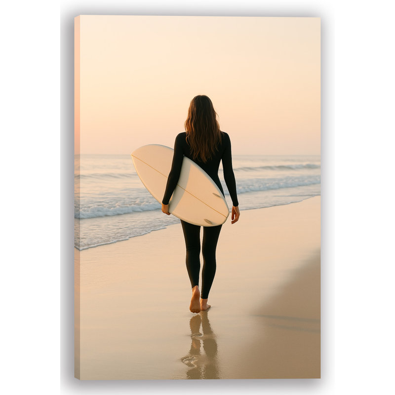 «Golden Solitude - Surfer Girl at Sunset», reproduction sur toile, H 24 po x l 16 po