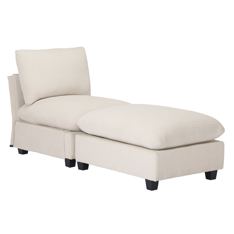 Canapé rembourré simple avec repose-pieds Corduroy, Crème, crème