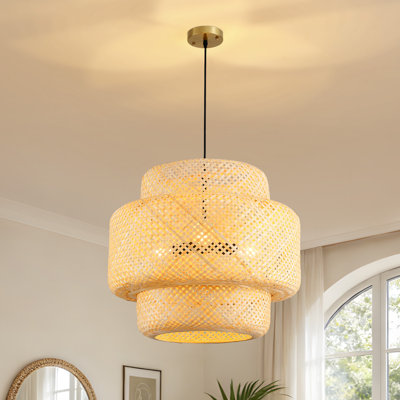 3-Light Natural Woven Tiered Chandelier, Boho Organic Modern Coastal Casual Style For Dining Room, Kitchen Island & Living Space