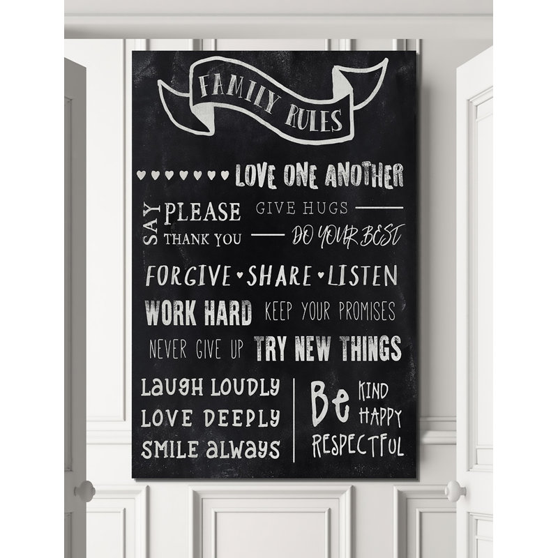 «Chalkboard Rules I», art textuel, H 18 po x l 12 po x 1,5 po, Toile tendue