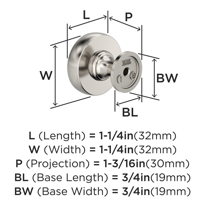 Poignée ronde Amerock Winsome 1 1/4 po de diamètre, Nickel poli