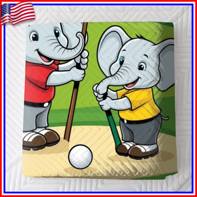 Elephants Playing Golf Quilted Bedspread All Sizes