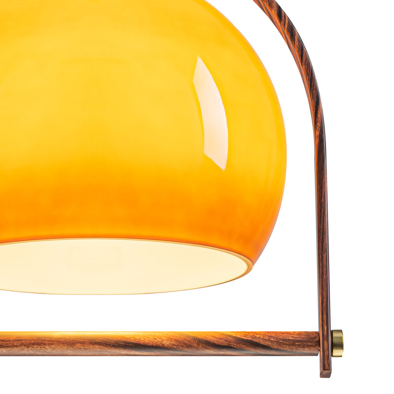 Luminaire suspendu Mid-Century moderne avec abat-jour en verre ambré dégradé, éclairage d'îlot de cuisine à hauteur réglable avec structure en métal en grain de bois de hêtre à transfert d'eau