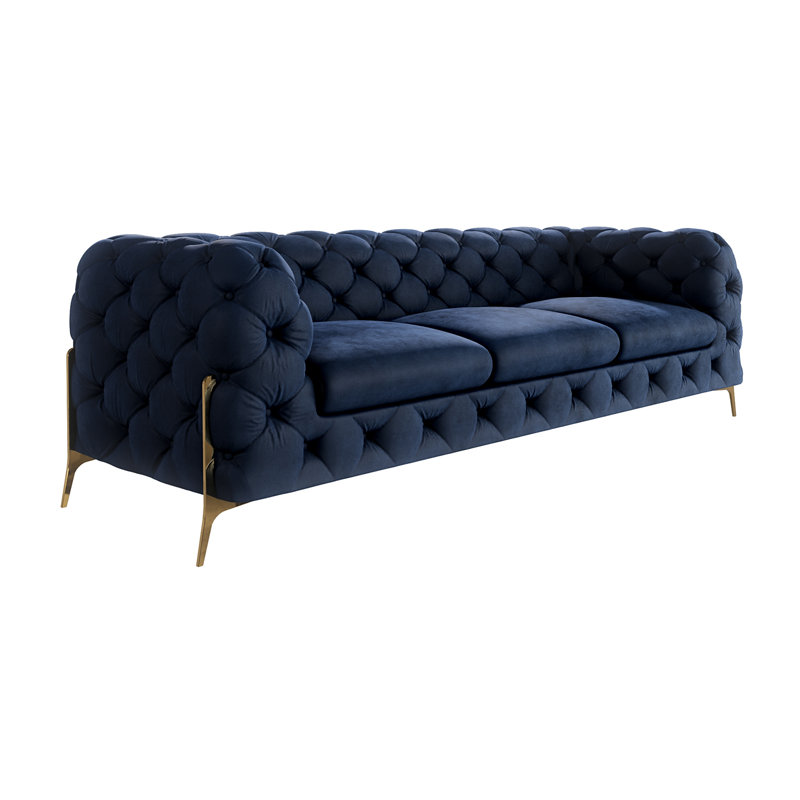 Chesterfield Sofa  3 Seater with Gold Metal Legs, Navy Blue