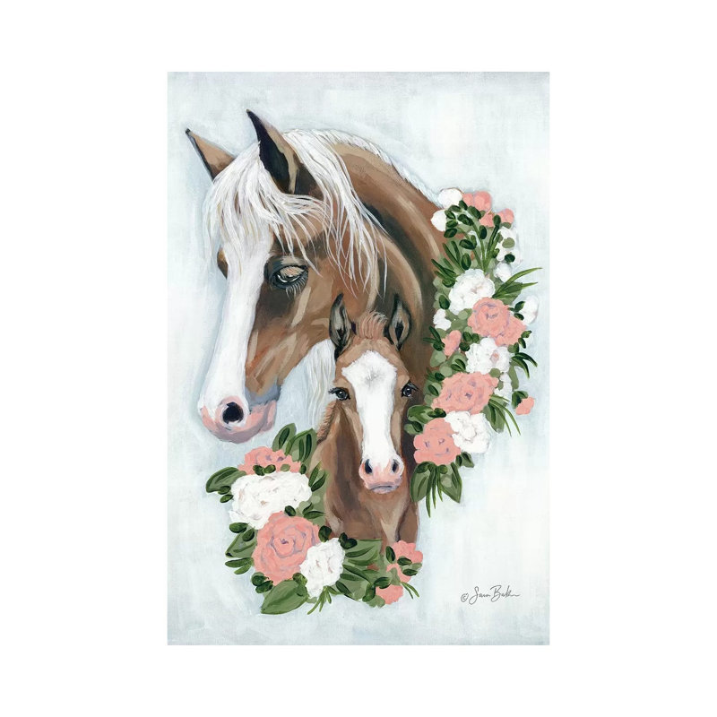 Floral Ponies by Sara Baker - Gallery-Wrapped Canvas Giclée on Canvas, Canvas, 20.32 cm H x 30.48 cm W