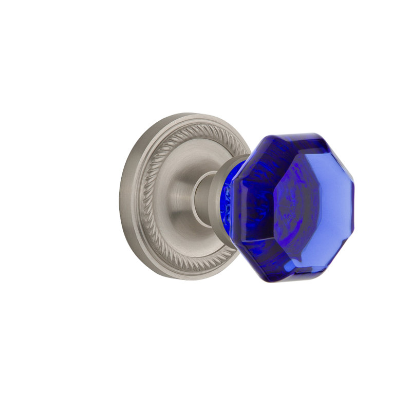 Rosette en corde avec bouton de porte Waldorf Cobalt, Nickel satiné, 2 3/8 po