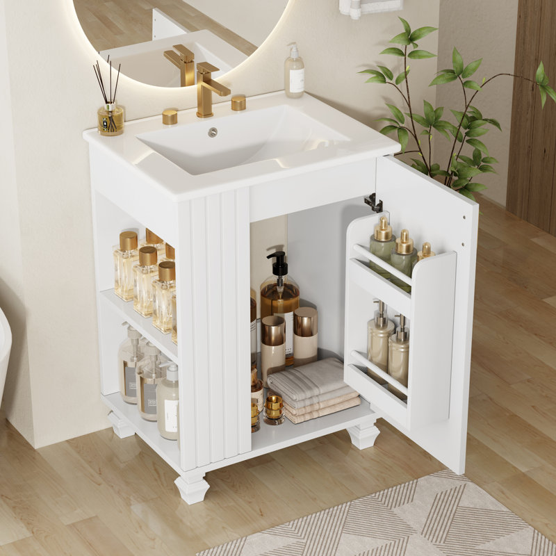 Meuble-lavabo de salle de bain avec lavabo, Blanc