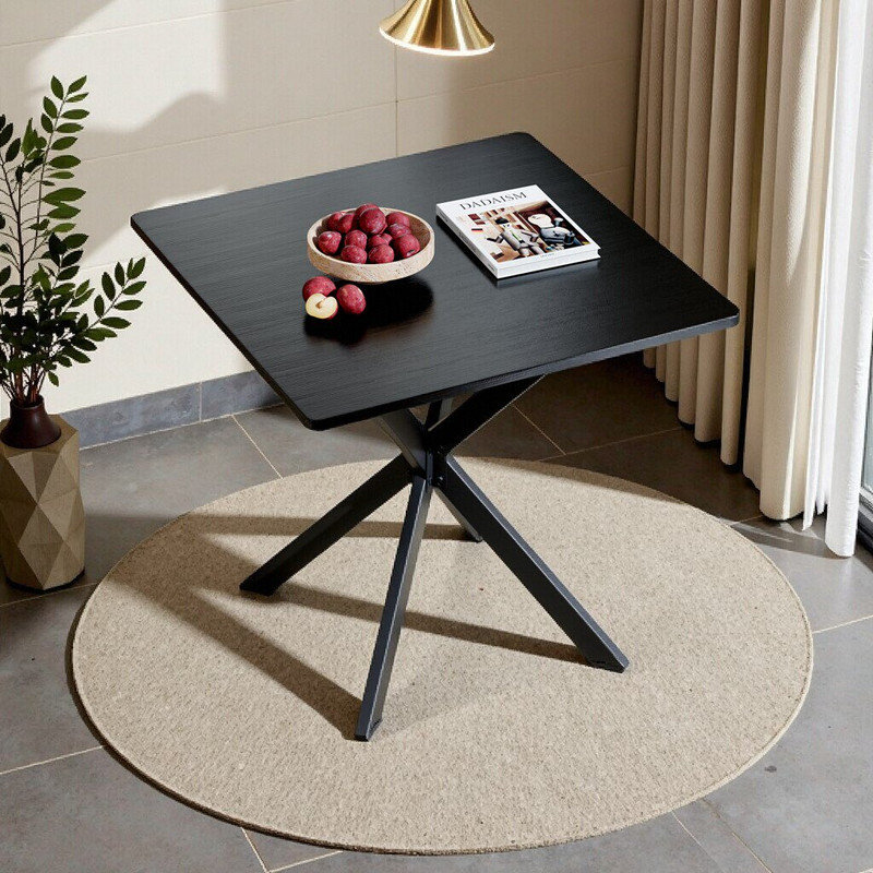 Table d'appoint rustique carrée avec pieds en métal à structure en X et plateau en grain de bois pour le salon, Noir