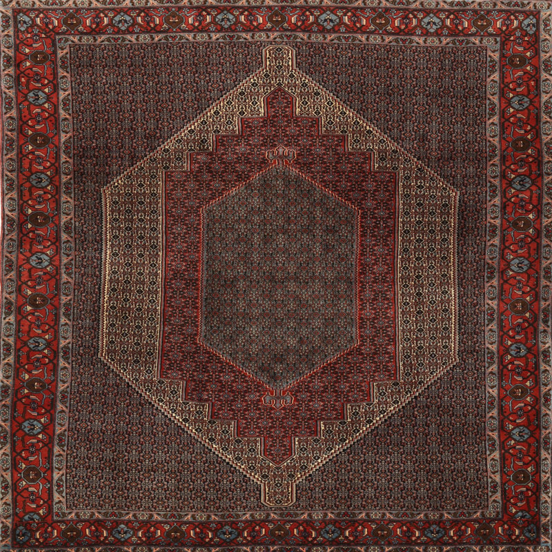 Tapis brun/gris/brun clair traditionnel, Carré 6 pi
