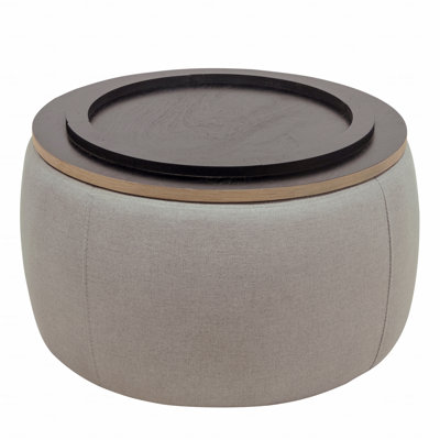 Round Shape Storage Ottoman, 2 In 1 Function As End Table And Footrest