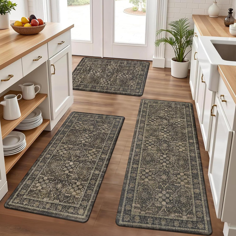 Tapis de cuisine antidérapant et antidérapant (ensemble de 3), Taupe
