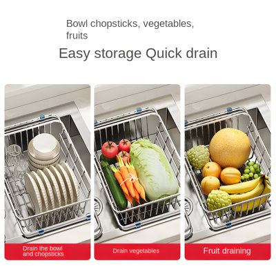 Organisateur d'évier de cuisine en acier inoxydable avec panier à bonde, porte-éponge et support de séchage d'ustensiles, 35 x 25 cm