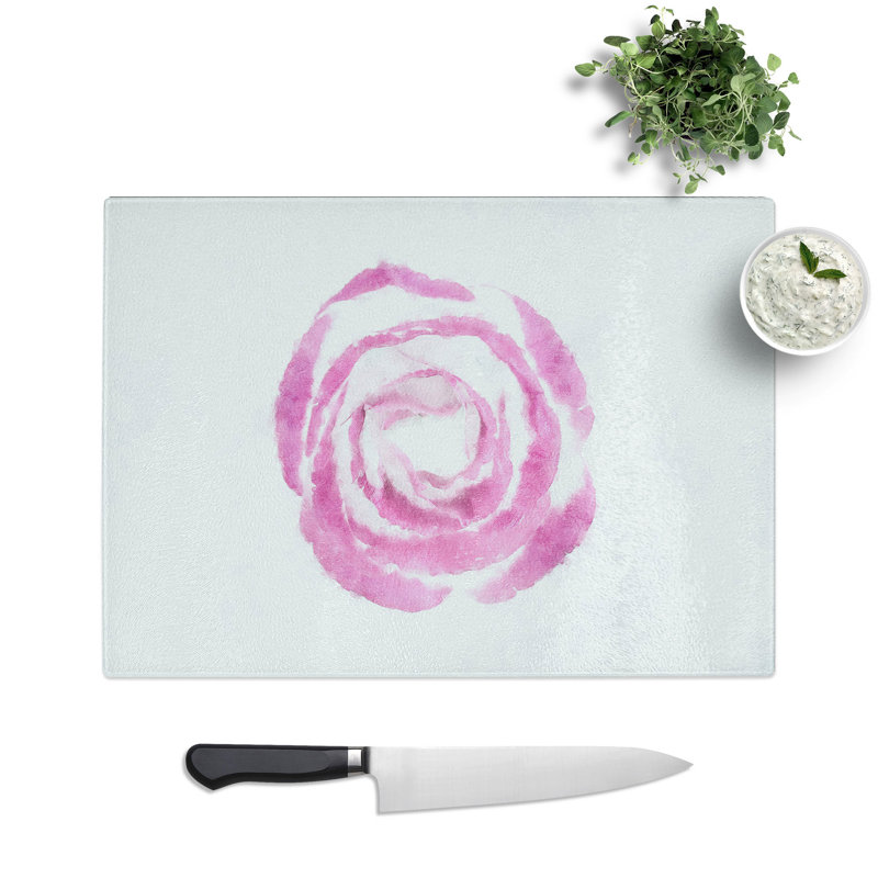 Tempered Glass Pink Lisianthus Flower Chopping Board, 28.5 cm x 39 cm