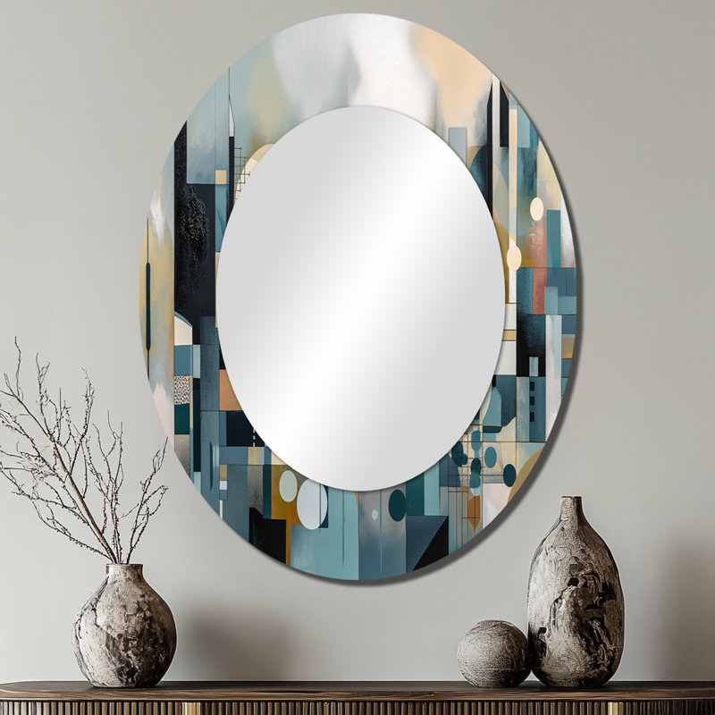 Transcendent Reality III - Miroir mural ovale moderne bleu, 40 po x 30 po