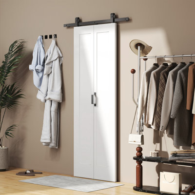 HOMCOM 70cm Modern Sliding Door Set Kit with Carbon Steel Rail - White