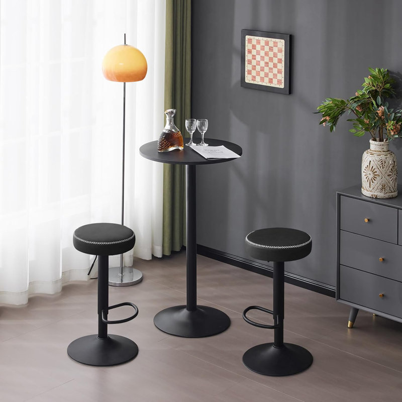 Sutherby Swivel Round Bar Stool, Height Adjustable, Metal Frame, Vintage Faux Leather, Anthracite