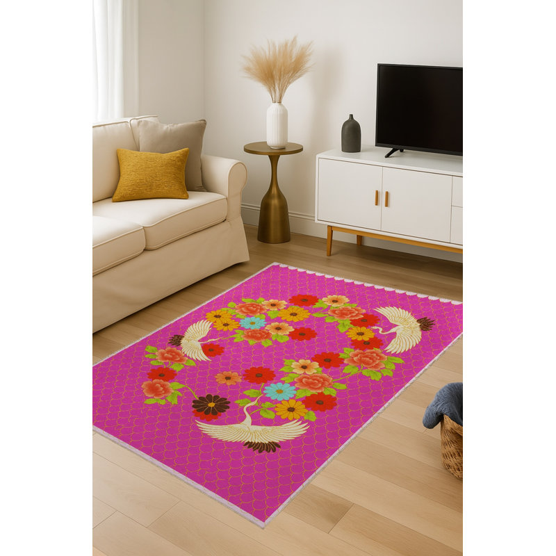 Tapis mauve à motif tissé traditionnel lavable Mosso, 2'6" x 4'11"