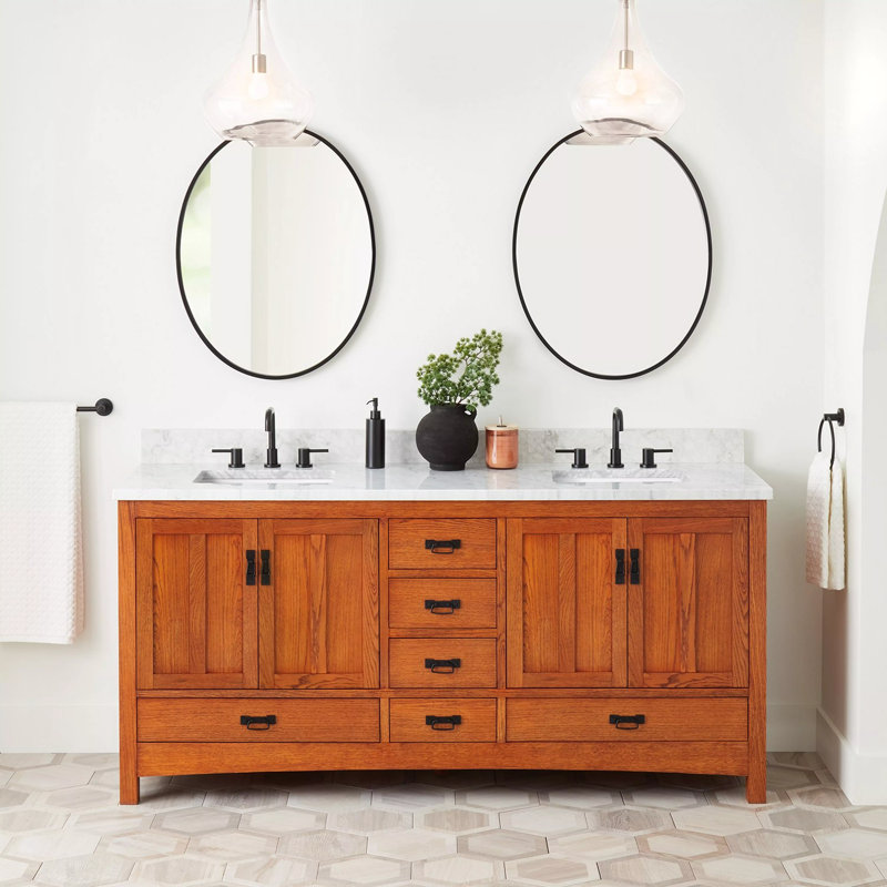 72" Maybeck Dbl Vanity - Tinted Oak With Rect Undermount Sinks, 8" Widespread, Carrara Marble