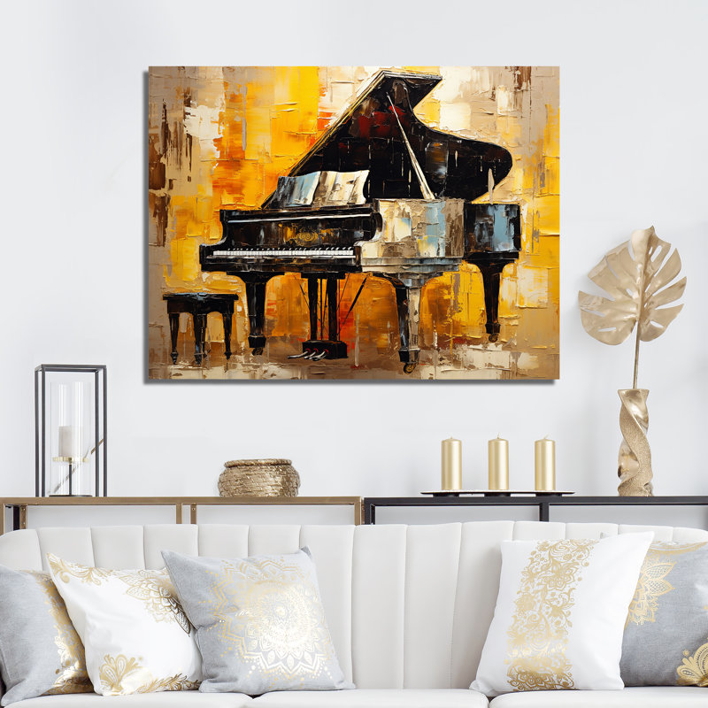 «Black and Yellow Piano Jazzed Keys III», reproduction sur toile, Toile tendue, H 24 po x l 32 po x P 1 po