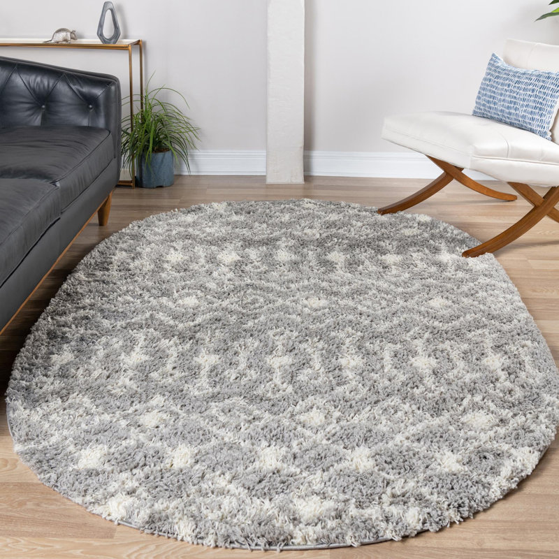 Tapis à poil long gris treillis Griego, Ovale 4 pi 1 po x 6 pi 1 po