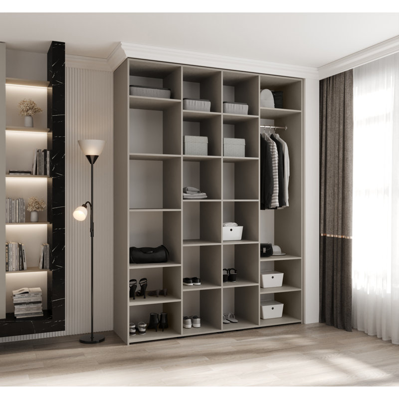 4 Door Manufactured Wood Wardrobe, 245,5 H x 180 W x 50 D, cashmere + handles: gold