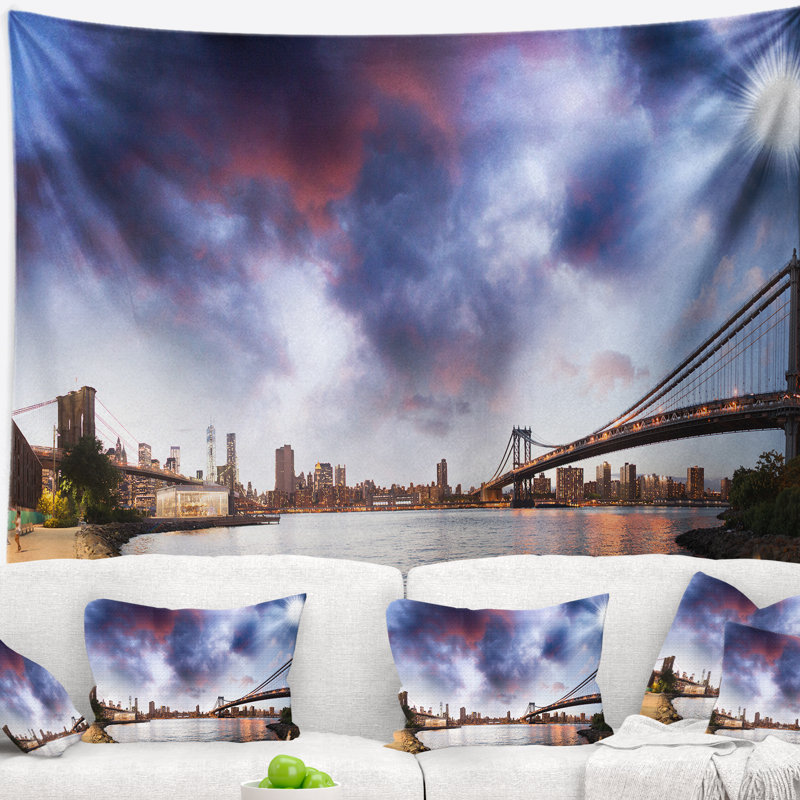 Tapisserie cityscape brooklyn bridge over east river, H 32 po x l 39 po