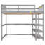 Lit mezzanine double avec tablettes de rangement et bureau sous le lit, gris-129443211