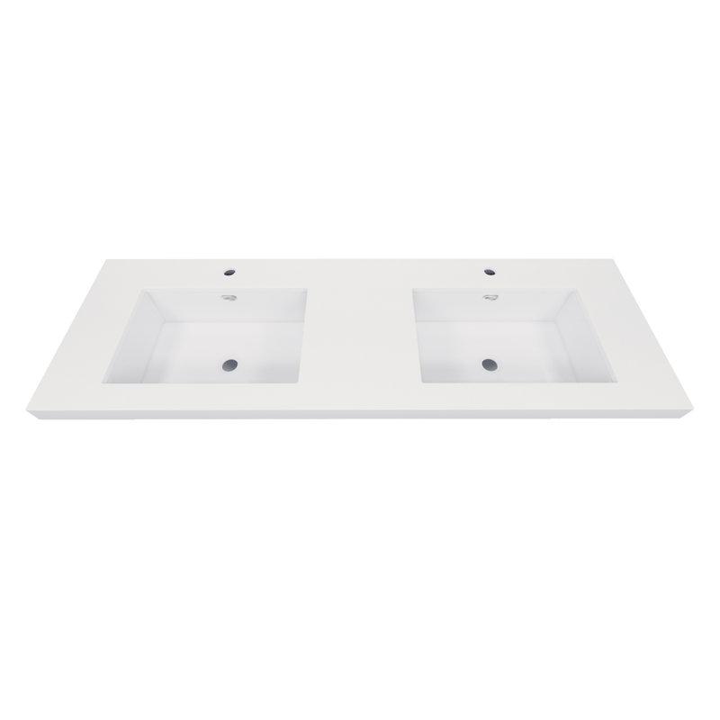 Lavabo de salle de bain encastré rectangulaire en acrylique blanc avec robinet et trop-plein