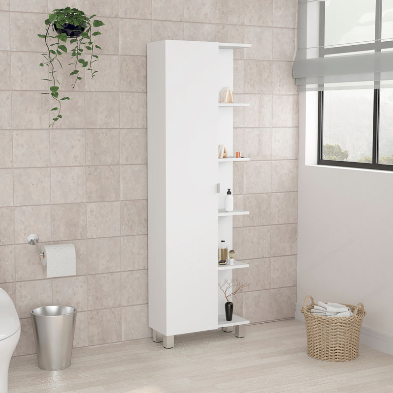 Armoire de coin en lin, cinq tablettes extérieures, une porte, quatre tablettes intérieures - blanc, Blanc