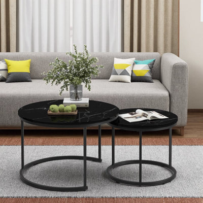 Ensemble de 2 tables basses gigognes Aurevon de 27,6 po avec une structure en métal robuste et des tables de bout peu encombrantes pour le salon, la chambre à coucher, le balcon ou la cour