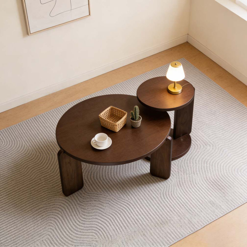 32.68 inch round wood coffee table, Walnut