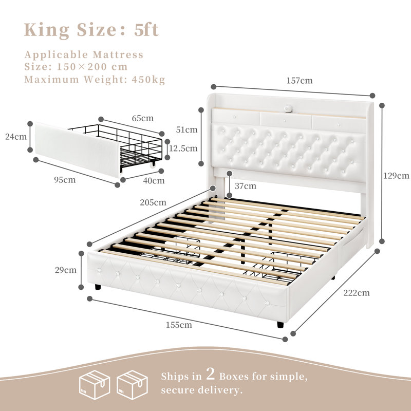 Upholstered Bed, King(5'), White