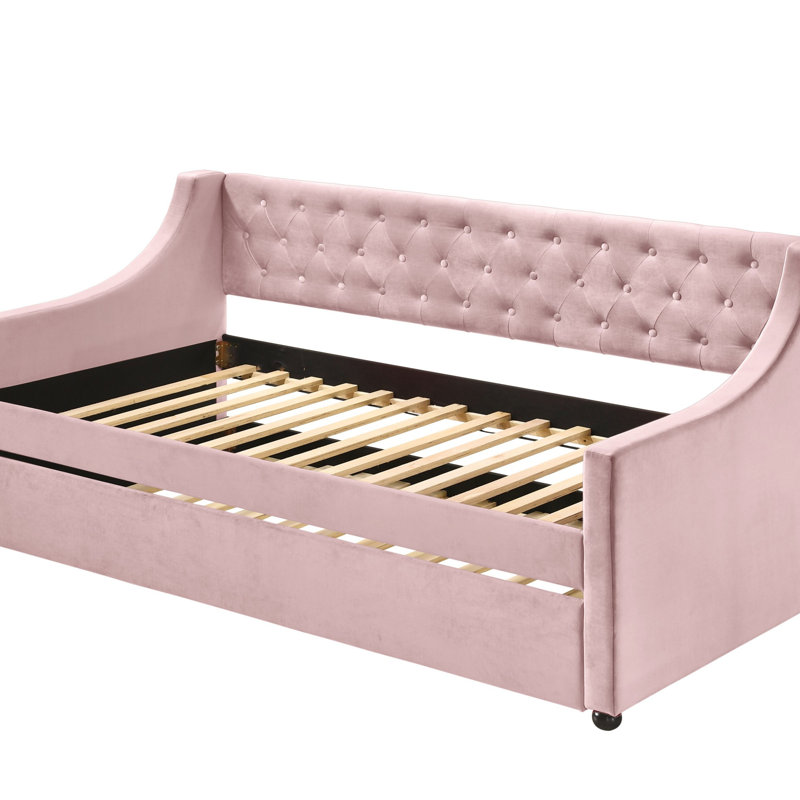 Lianna Pink Velvet Daybed W/Trundle (Daybed)