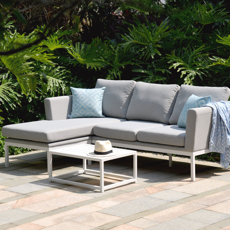 Boisdale Outdoor Fabric Chaise Sofa Set, Light Grey, White
