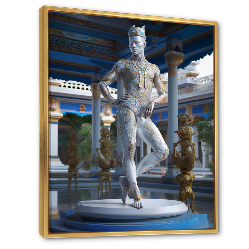 Sculpture exquise, homme divin élégant sur toile, Cadre flottant doré, H 32 po x l 16 po x P 1 po