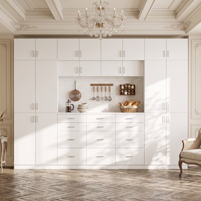 Large garde-manger de 126 po avec 12 tiroirs et panneau perforé