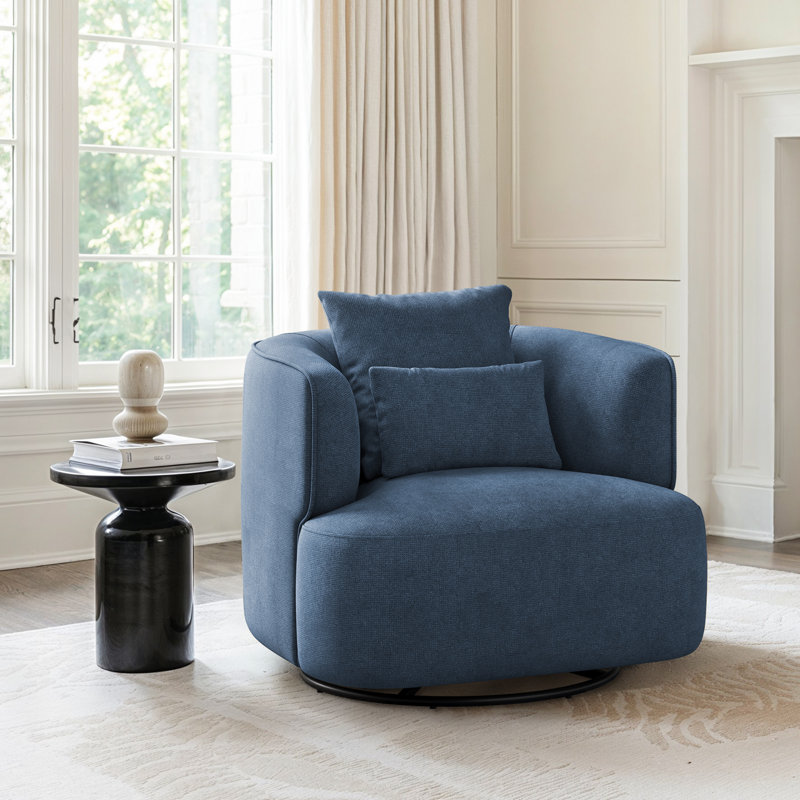 Darna 32.3" Wide Upholstered Swivel Accent Chair, Steel Blue Chenille