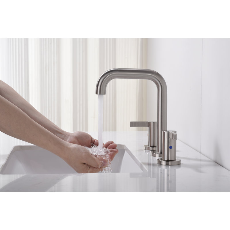 Contemporary Brushed Nickel Widespread Bathroom Faucet, Dual Handle Stainless Steel Vanity Sink Faucet With Pop-Up Drain & Supply Lines