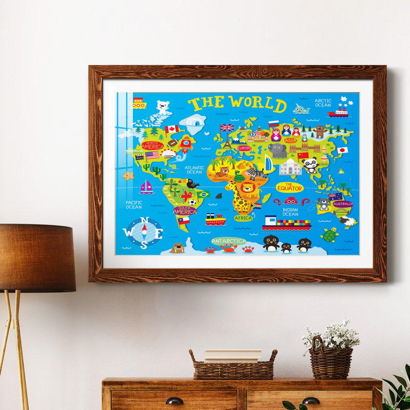 Carte du monde - impression encadrée, H 24 po x l 18 po x P 1,5 po, Érable encadré