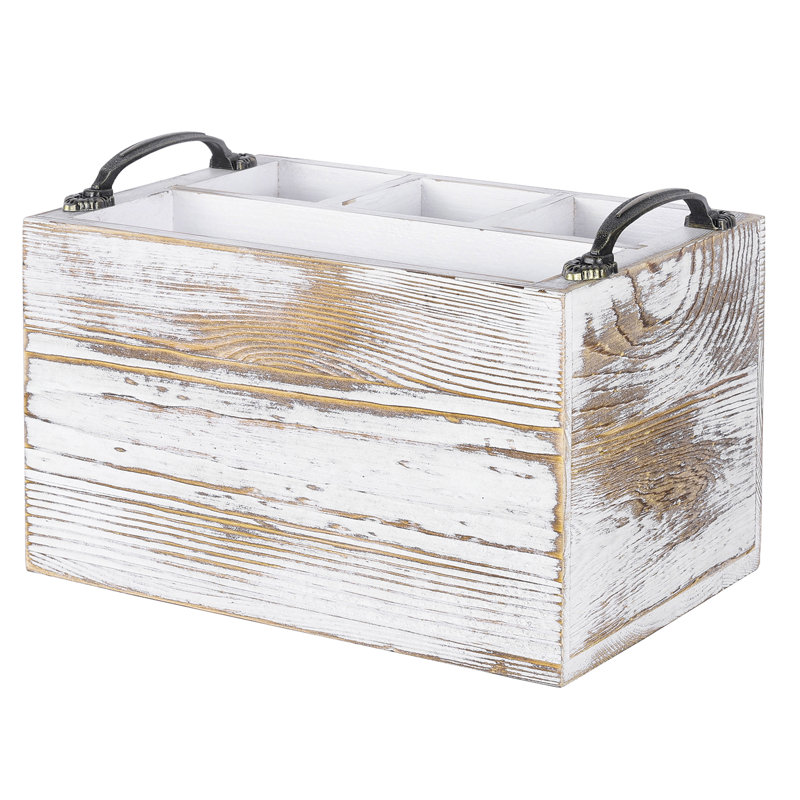 4 Compartment Wood Rectangle Flatware Caddy