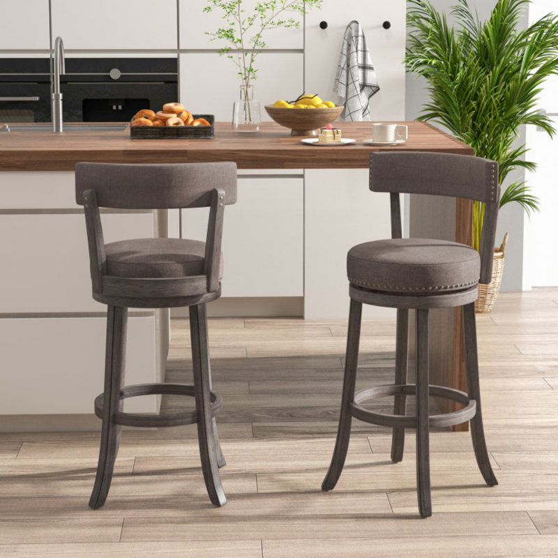 Ensemble de 2 chaises avec 360? Siège pivotant et structure en bois d'hévéa, Tabouret de bar (siège d'une hauteur de 31 po)