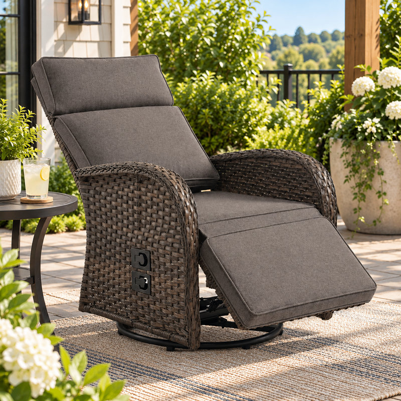 Fauteuil inclinable pivotant en osier PE, Gris