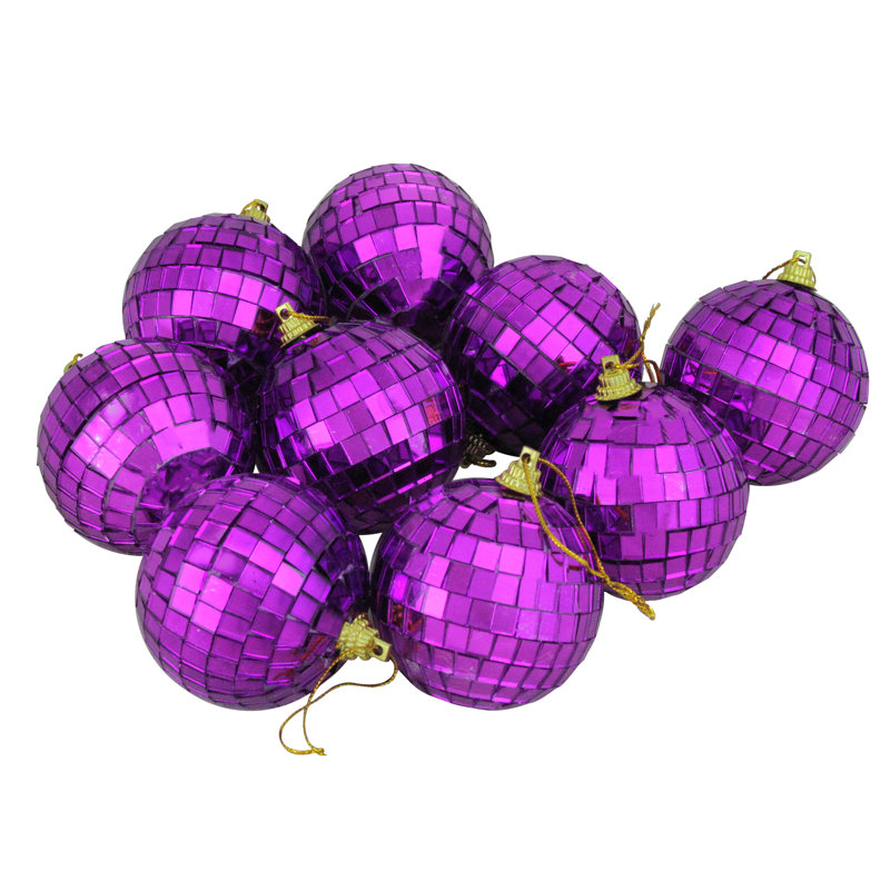 Ornements de Noël boule de disco en verre à miroir 1,5 po (40 mm), H 2,5 po x l 2,5 po x P 2,5 po, Mauve