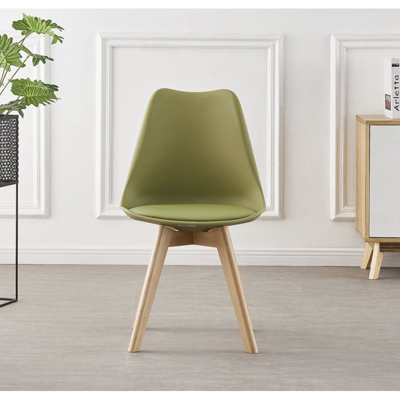 Thomasin Modern  Scandinavian Minimalist Dining Chair with Faux Leather Cushions and Solid Wood Legs - Side Chair for Dining Room Kitchen Office - Single
