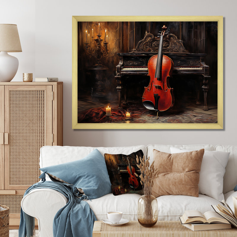 Cello Charisma, bourgogne profond sur toile, Cadre doré simple, H 34 po x l 44 po x P 1,5 po
