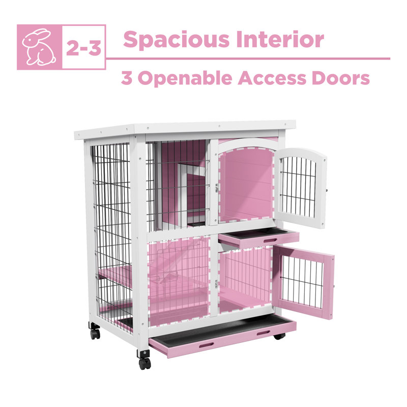 Cage à deux couches en bois pour lapins à l'extérieur et à l'intérieur