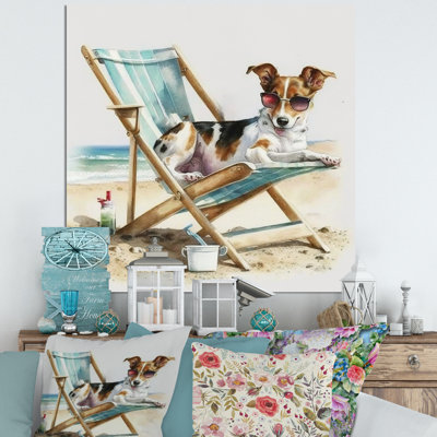 Chien couché sur une chaise à la plage III - reproduction sur toile