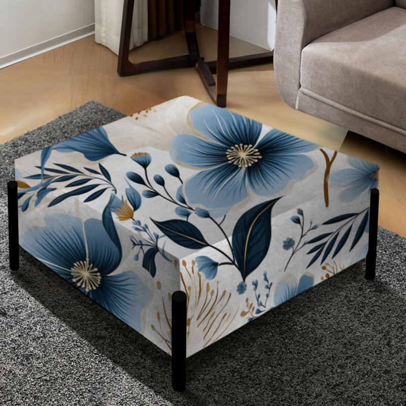 Motif floral bleu et ivoire à motif floral II - grand repose-pieds carré floral