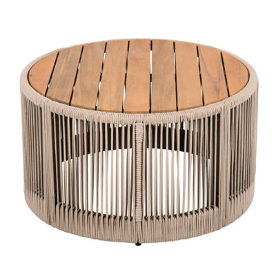 Corde, bois, table basse, hauteur de 14,53 pouces, cadre en fer à grande surface, hauteur, pièce