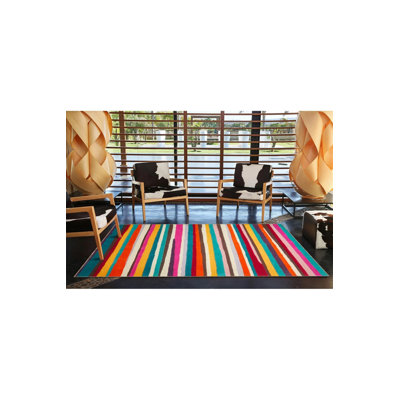 Tapis intérieur / extérieur bleu rayé lavable